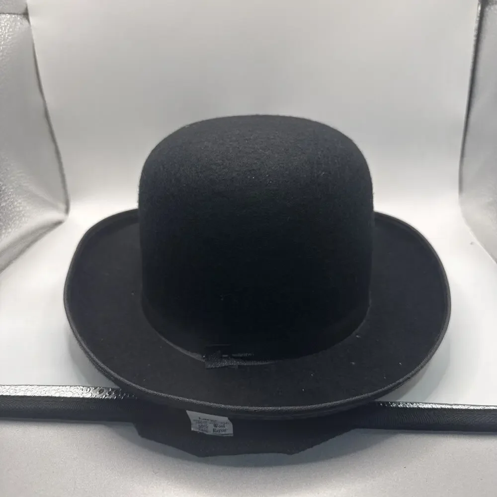 Beaver Brand Hat Bowler Derby Black Ribbon Band Bound Brim Mens Large *